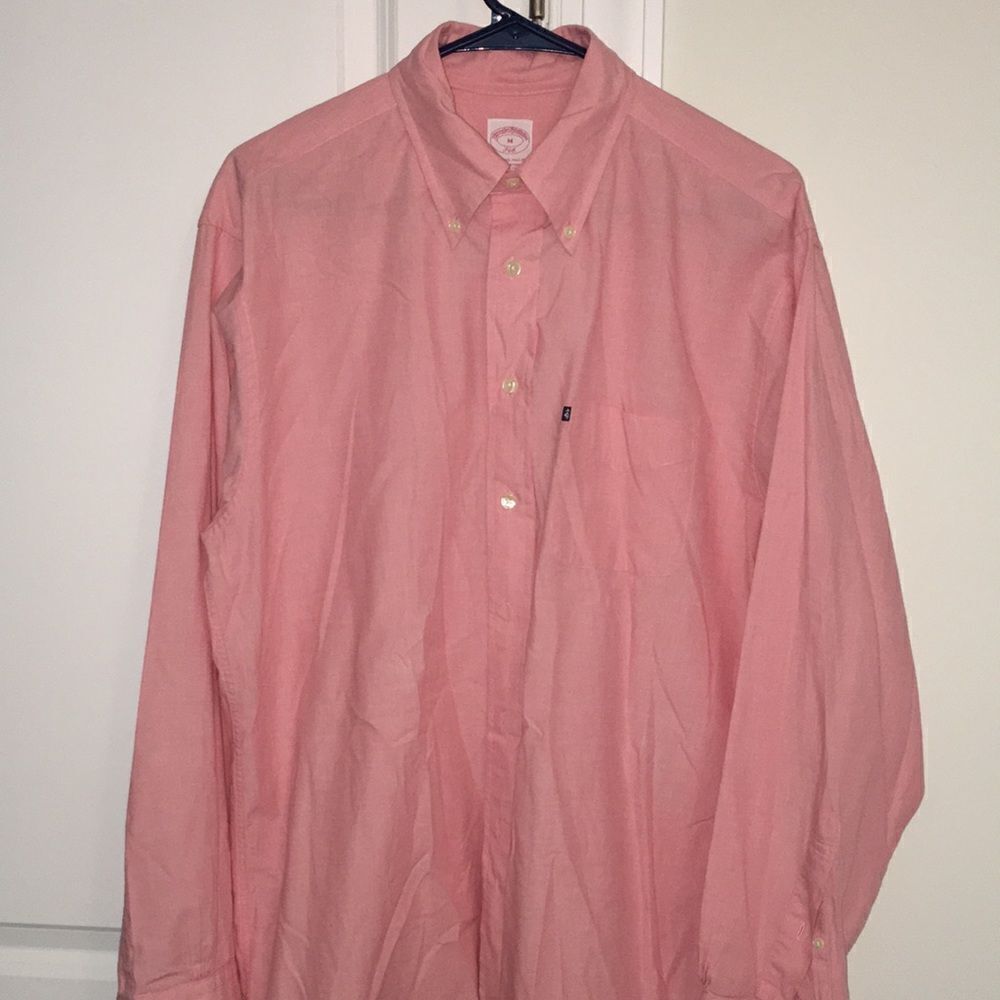 Brooks Brothers Golden Fleece Pink Chambray cotton original polo LS mens Shirt M